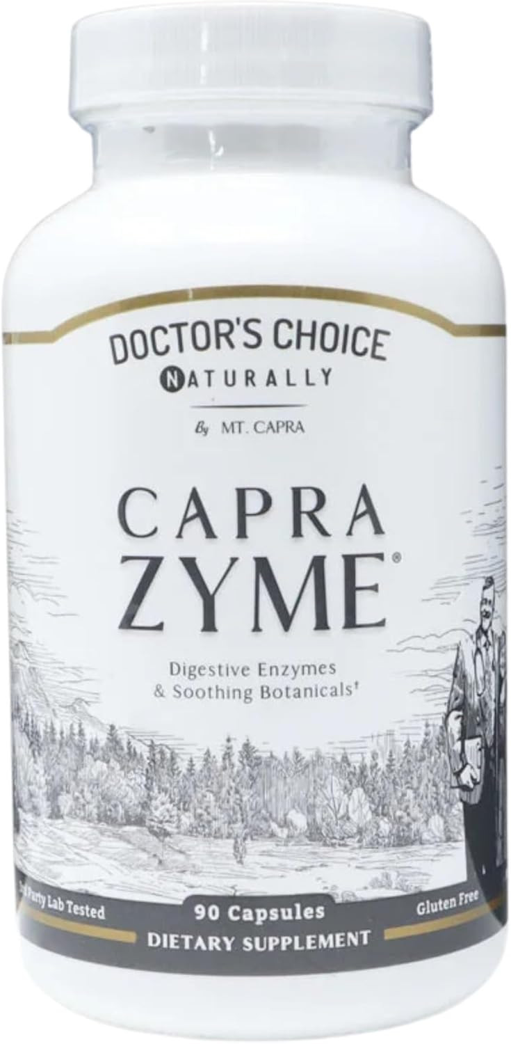 Caprazyme By Mt. Capra | Vegetarian Digestive Enzyme Supplement For Men And Women, Amylase, Lipase, Bromelain, Protease, With Botanical Blend Grapefruit, Ginger, And Turmeric | 90 Capsules