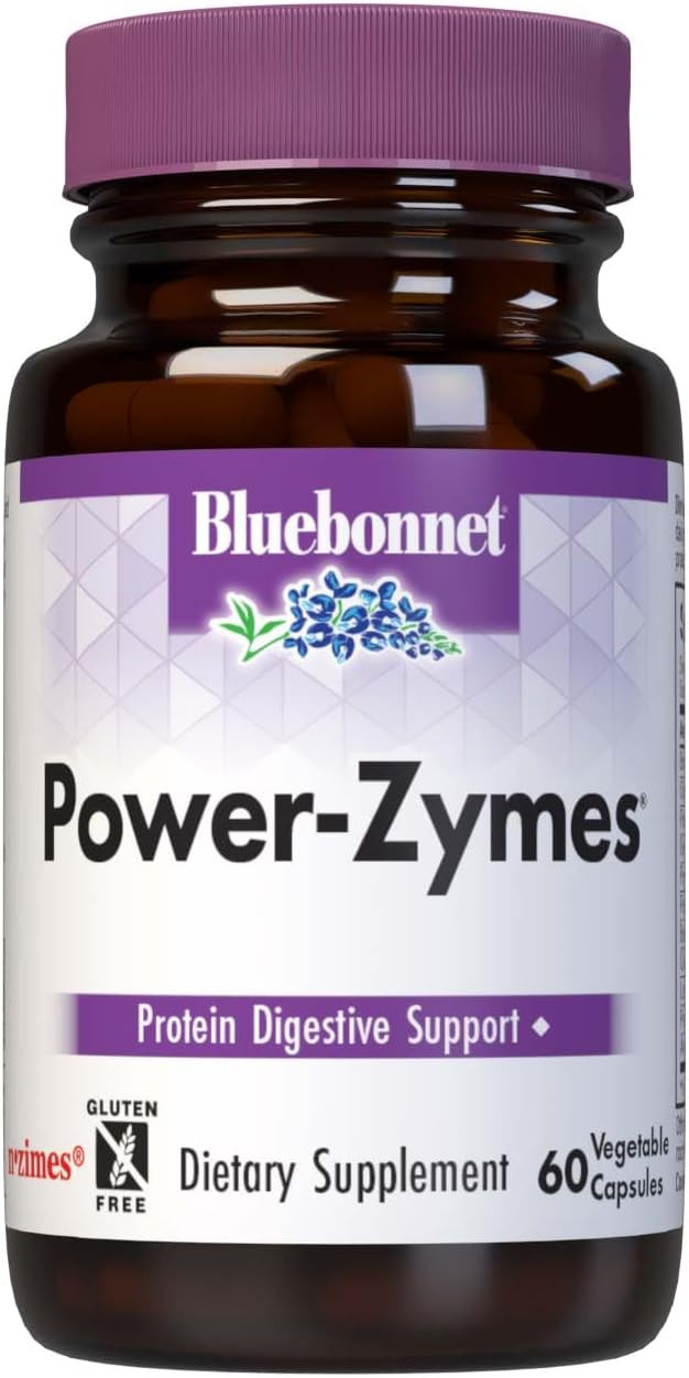 Bluebonnet Nutrition Power-Zymes, Protein Digestive Support*, Soy-Free, Gluten-Free, Dairy-Free, 60 Vegetable Capsules, 60 Servings
