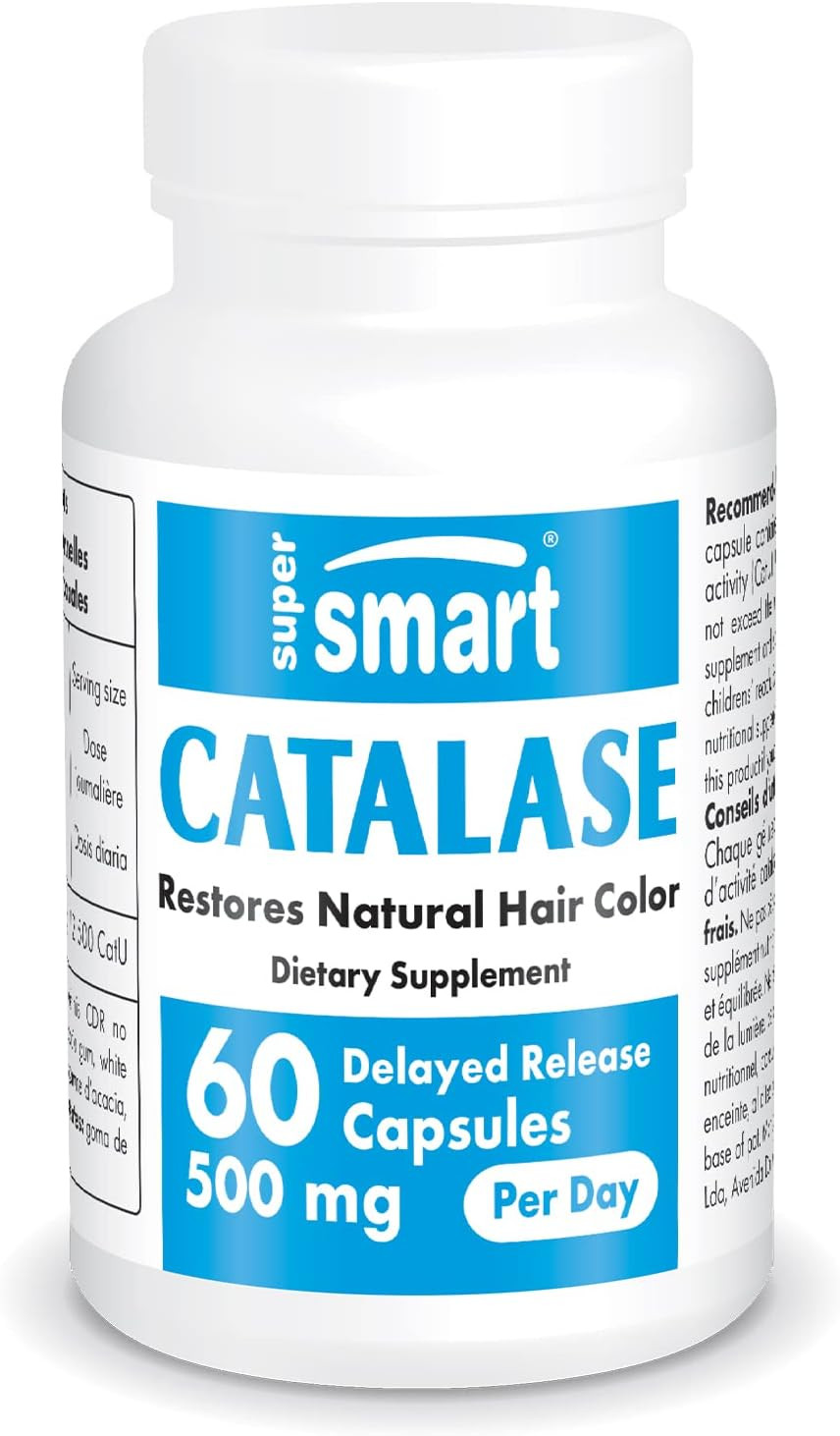 Supersmart - Catalase 500Mg Per Day (12500 Catu) - Natural Enzyme - Anti Gray Hair Supplement | Non-Gmo & Gluten Free - 60 Delayed Release Capsules