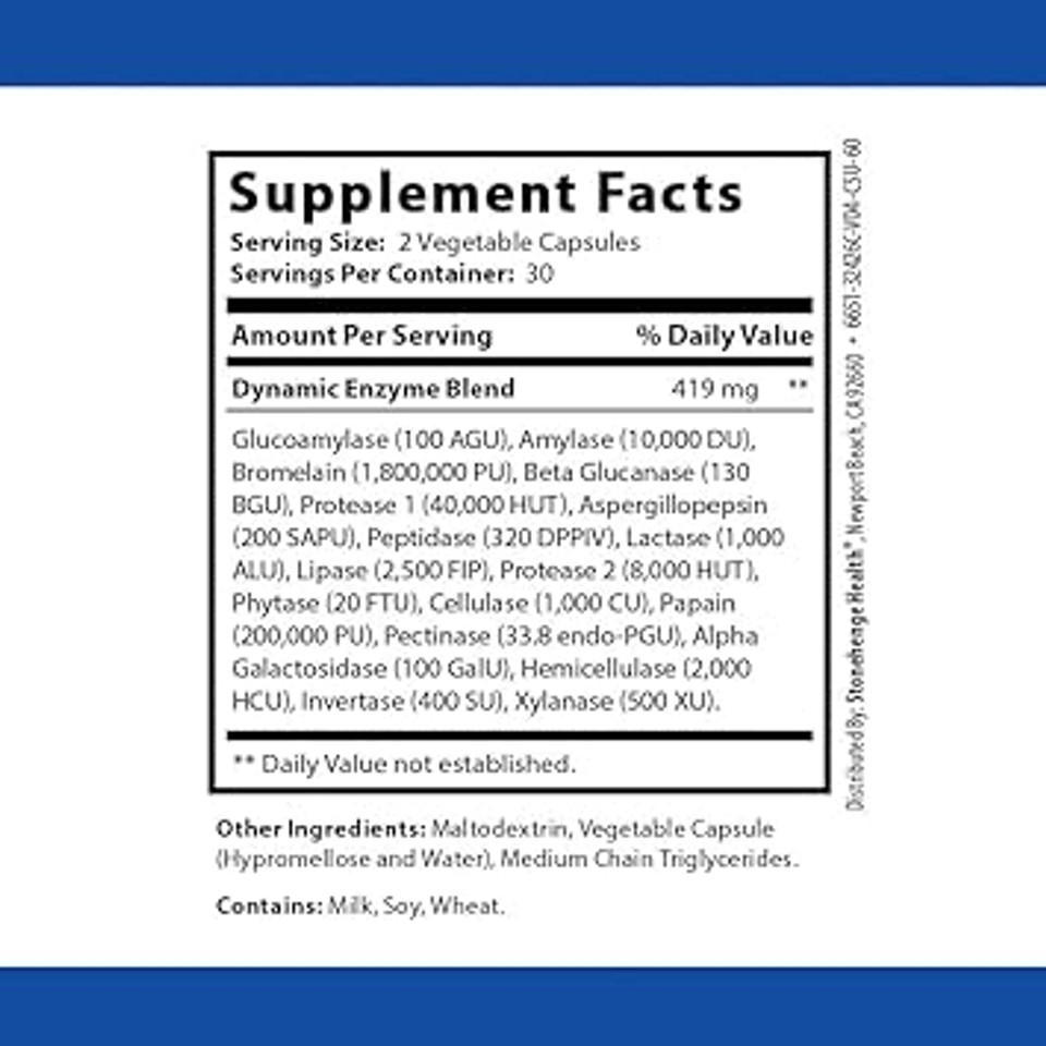 Stonehenge Health Incredible Digestive Enzymes - 18 Plant-Based Enzymes - Lipase, Lactase, Protease, Amylase, Bromelain For Gas, Bloating, Fatigue (3 Pack)