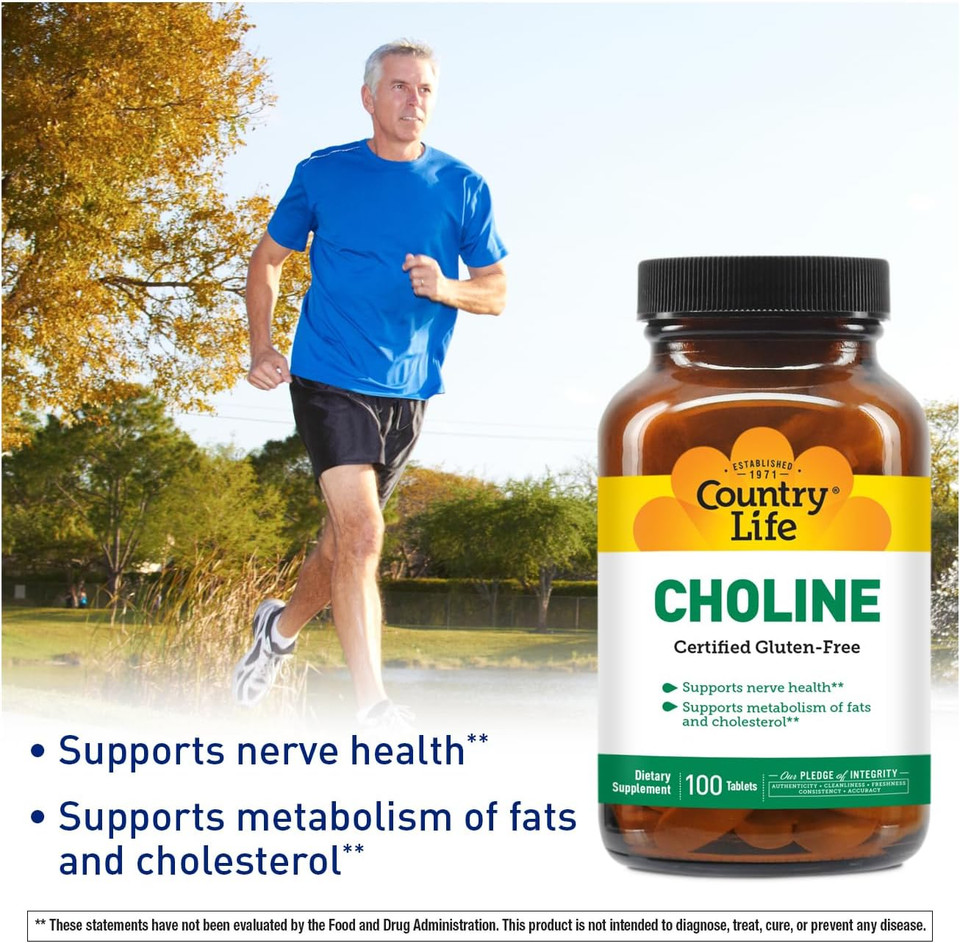 Country Life Choline 266Mg, Certified Gluten Free, Certified Vegan, Certified Halal - 100 Tablets Country Life Choline 266Mg, Certified Gluten Free, Certified Vegan, Certified Halal - 100 Tablets