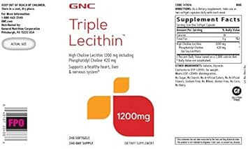 Gnc Triple Lecithin 1200Mg Supplement, Supports A Healthy Heart, Liver And Nervous System, 240 Servings