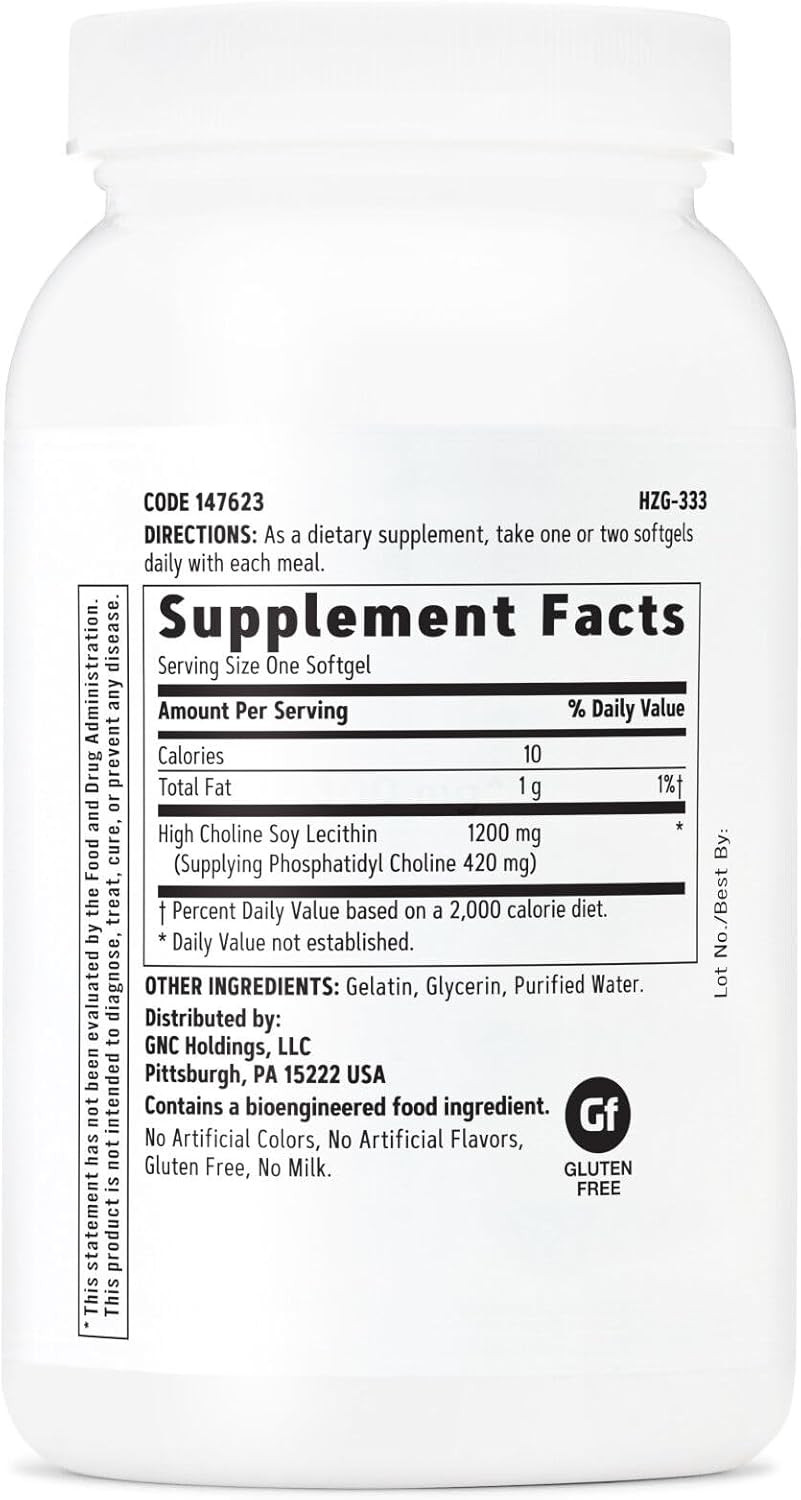 Gnc Triple Lecithin 1200Mg Supplement, Supports A Healthy Heart, Liver And Nervous System, 90 Servings