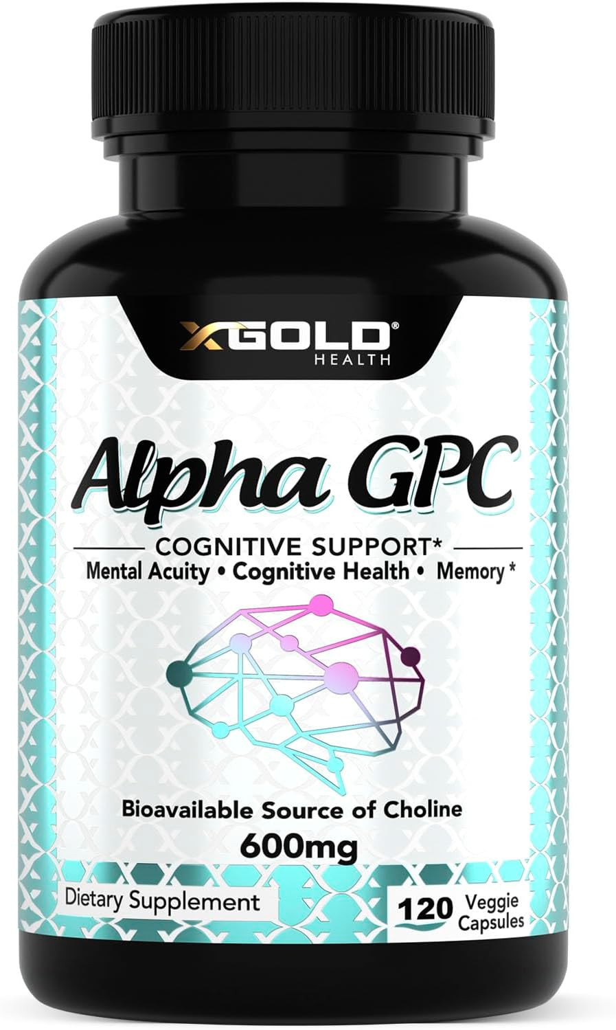 Alpha Gpc Choline Supplement 600Mg, 99%+ Highly Purified, Highly Bioavailable Source Of Choline,120 Veggie Capsules, Cognitive Enhancer Nootropic, Supports Memory & Brain Function, Boosts Focus & Mood