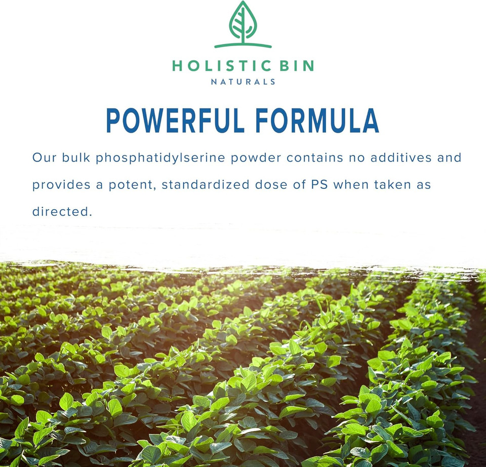 Holistic Bin Phosphatidylserine Powder | Phosphatidylserine Supplement Powder Extracted From Non Gmo Soy Lecithin | Nootropics Brain Support Supplement For Memory & Focus