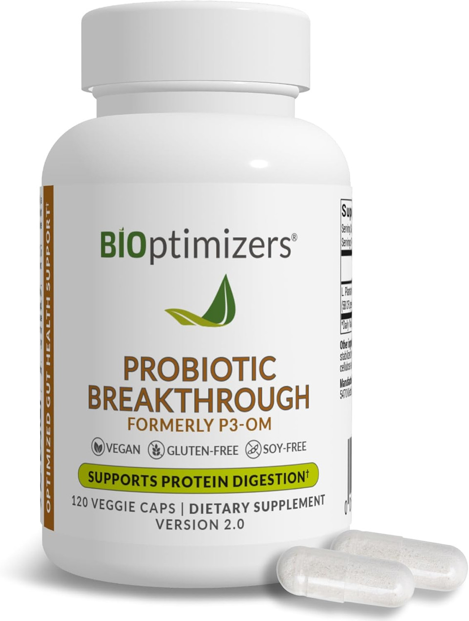 Bioptimizers Probiotic Breakthrough  Lactobacillus Plantarum Om Probiotics & Prebiotics Health Supplement For Gut, Digestive & Immune Support Probiotics For Women Men Elderly 120 Vegan Capsules
