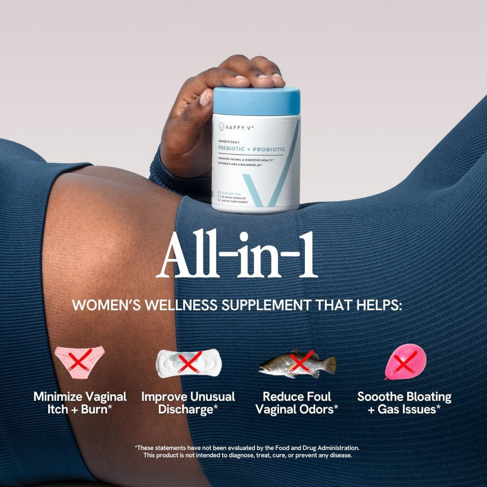 Happy V Dr. Formulated Vaginal Probiotics For Women Odor & Itch Support, Urinary & Gut Health, Ph Balance | Womens Daily Probiotic With Patented Prebiotics & Lactobacillus For Feminine Wellness Happy V Dr. Formulated Vaginal Probiotics For Women Odor & Itch Support, Urinary & Gut Health, Ph Balance | Womens Daily Probiotic With Patented Prebiotics & Lactobacillus For Feminine Wellness