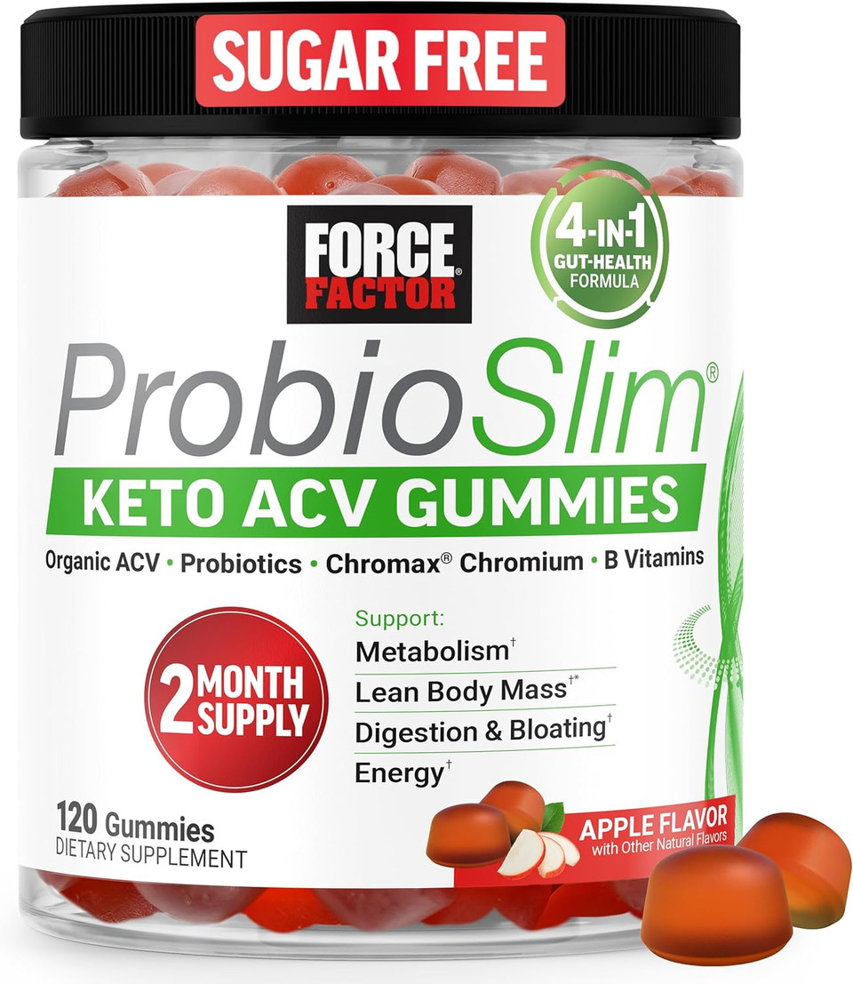 Force Factor Probioslim Keto Acv Gummies, Organic Apple Cider Vinegar Gummies With Lactospore Probiotics & Prebiotics To Support Digestion, Metabolism, & Immune Health, 1 Net Carb, Apple Flavor, 120Ct