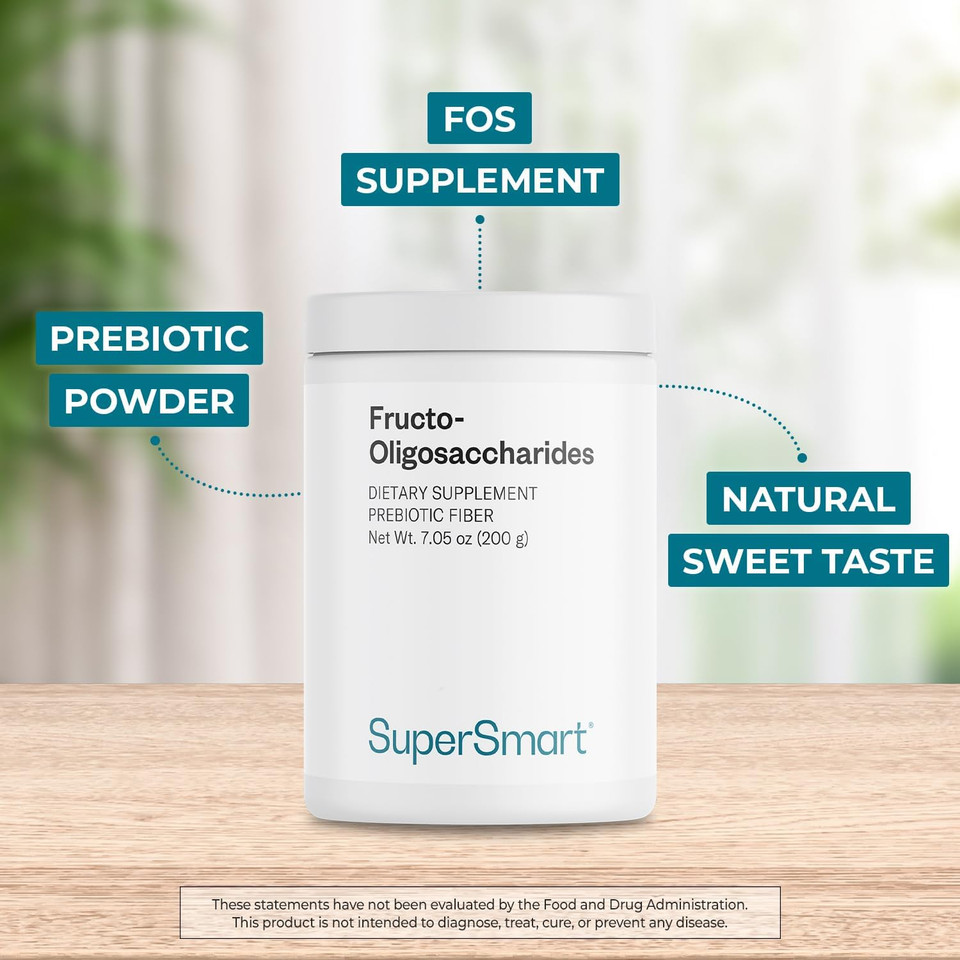 Supersmart - Fructo Oligosaccharides Powder (Prebiotics Fos) - Oligofructose Inulin - Fiber Supplement - Intestinal Flora & Gut Health - Digestive Support | Non-Gmo & Gluten Free - 200 G