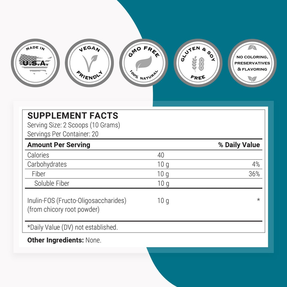 Supersmart - Fructo Oligosaccharides Powder (Prebiotics Fos) - Oligofructose Inulin - Fiber Supplement - Intestinal Flora & Gut Health - Digestive Support | Non-Gmo & Gluten Free - 200 G