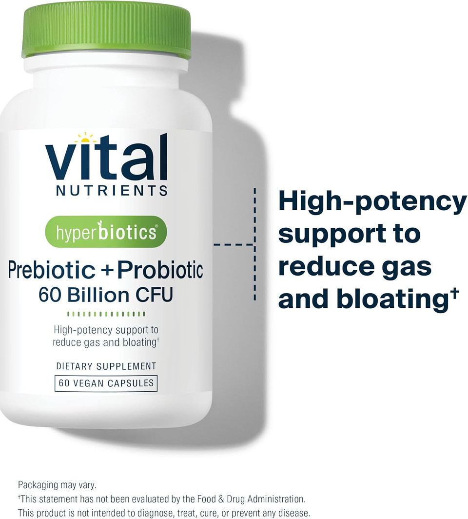 Hyperbiotics Vital Nutrients Prebiotic And Probiotic For Women And Men | 60 Billion Cfu | Pre And Probiotics Supports Digestive Health, Constipation, Diarrhea, Gas & Bloating | 60 Vegan Capsules