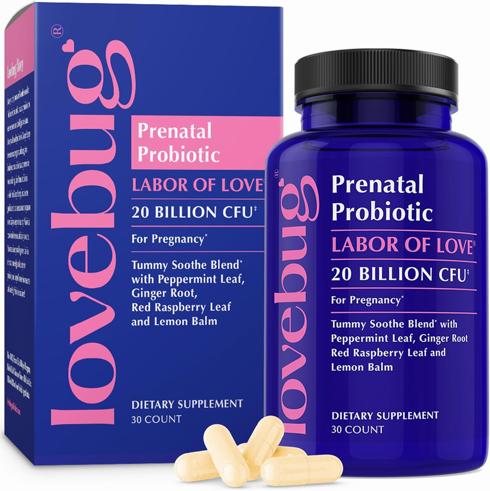 Lovebug Probiotics Fsa Hsa Prenatal Probiotic 20 Billion Cfu Tummy Soothe Blend With Peppermint,Ginger Root,Red Raspberry Leaf & Lemon Balm 60 Count