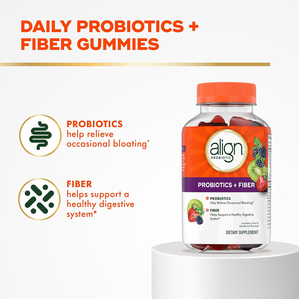 Align Probiotic, Probiotics + Fiber, Probiotics Help Relieve Occasional Bloating*, Fiber Helps Support A Healthy Digestive System*, #1 Doctor Recommended Probiotic Brand, 60 Gummies
