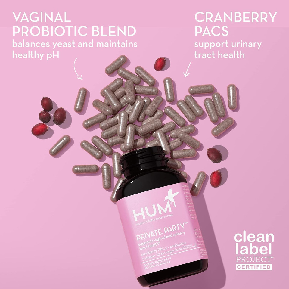 Hum Private Party - Vaginal Probiotics For Women'S Health, Ph Balance Supplement, And Urinary Tract Support With Cranberry & Lactobacillus Blend | Cranberry Pills, (30 Capsules)