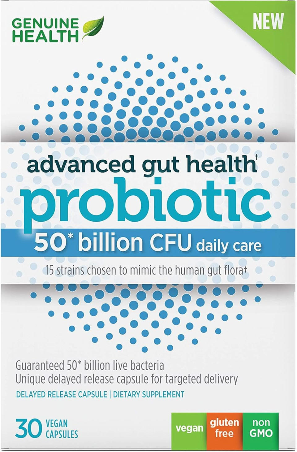Genuine Health Probiotics, 50 Billion Cfu, Daily Care, 15 Diverse Strains, Soy Free, Gluten Free, Vegan Delayed-Release Capsules For Advanced Gut Health (60 Count)