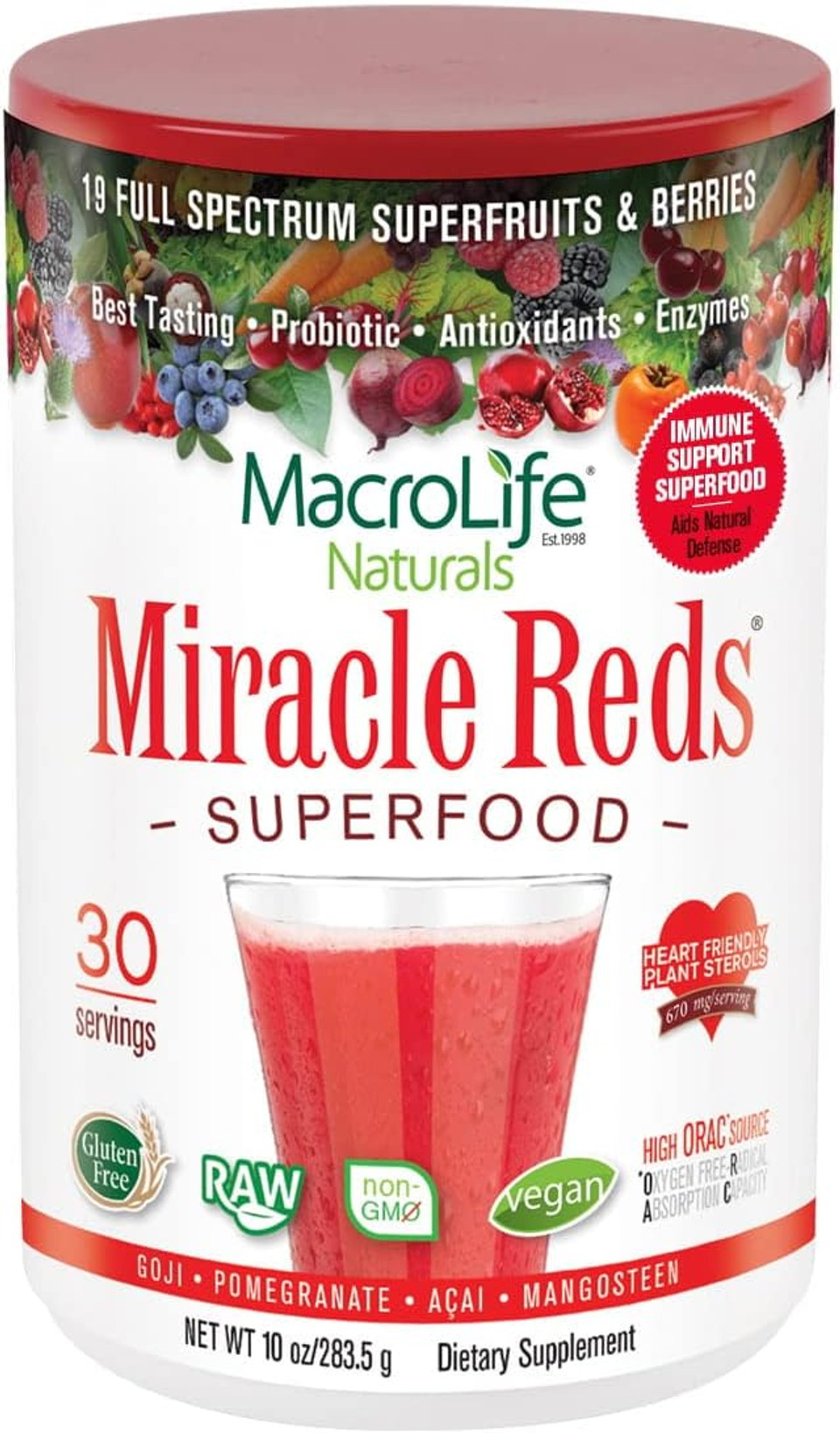 Macrolife Naturals Miracle Reds Superfood Supplement Powder Antioxidants Polyphenols Enzymes Probiotics - Raw Non-Gmo Organic Vegan Gluten & Dairy Free (30 Servings) Macrolife Naturals Miracle Reds Superfood Supplement Powder Antioxidants Polyphenols Enzymes Probiotics - Raw Non-Gmo Organic Vegan Gluten & Dairy Free (30 Servings)