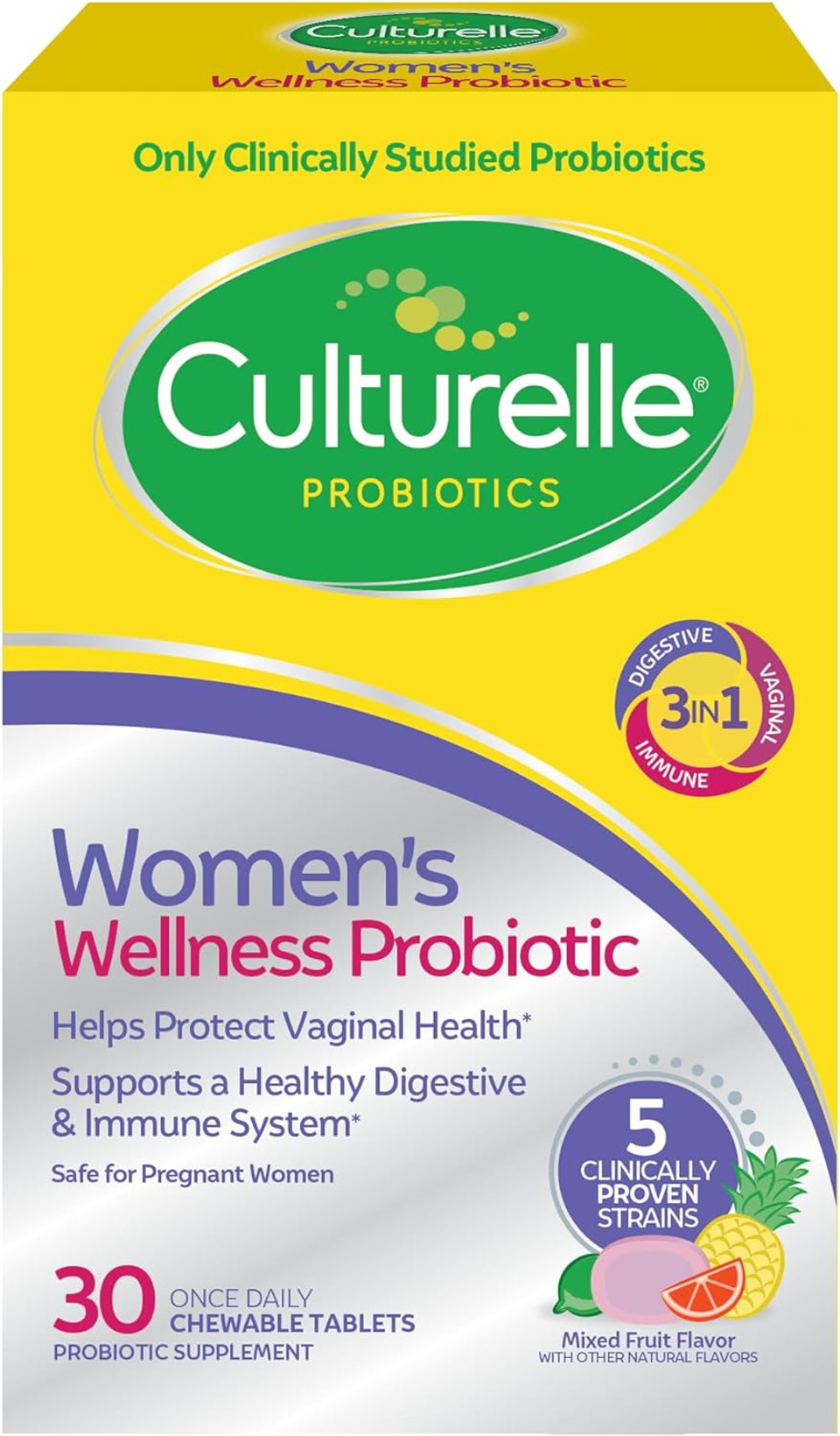 Culturelle WomenS Wellness, Daily Chewable Probiotics For Women - Supports Digestive, Vaginal And Immune Health, Occasional Diarrhea, Gas & Bloating - Non-Gmo - 30 Count