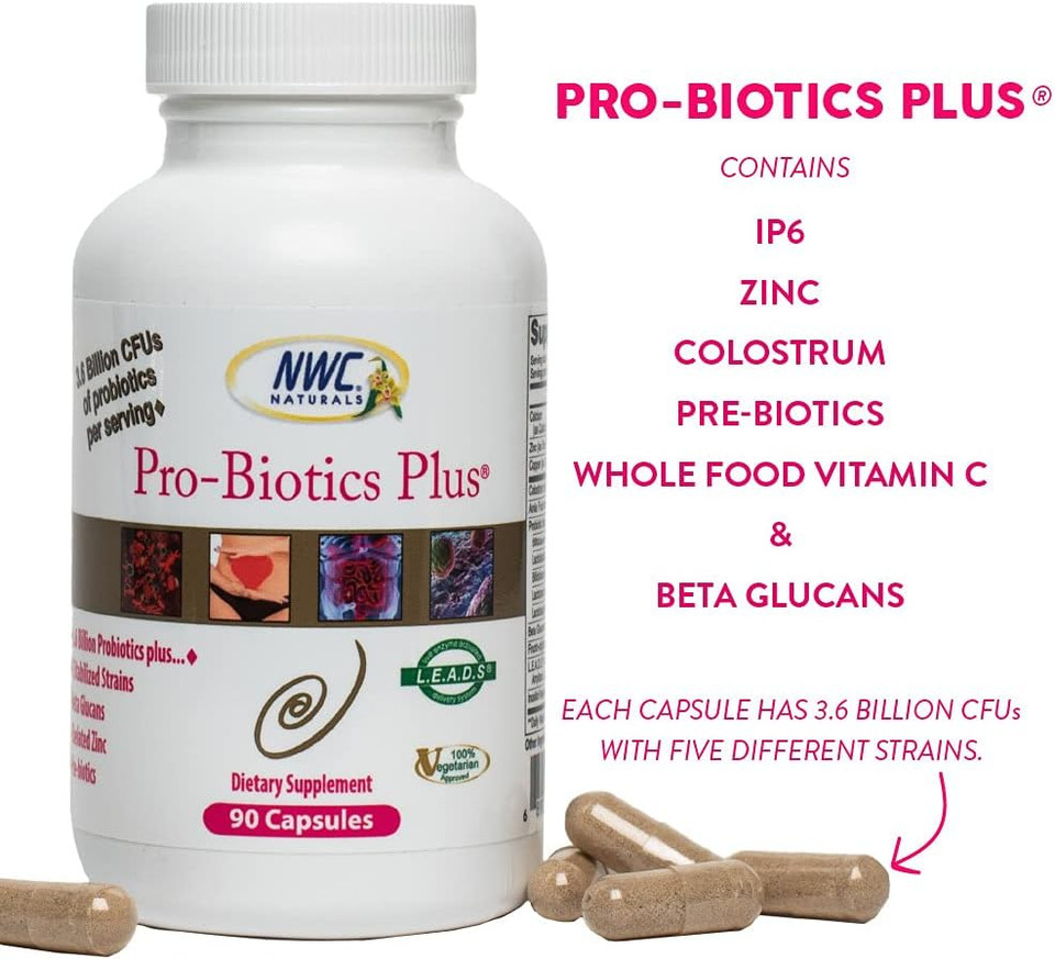 Nwc Naturals Pro-Biotics Plus, Natural Probiotics For Men, Women And Kids, Immune System Support Vegetarian Supplement, Supports Good Digestive Health, Probiotic And Prebiotic, 90 Capsules