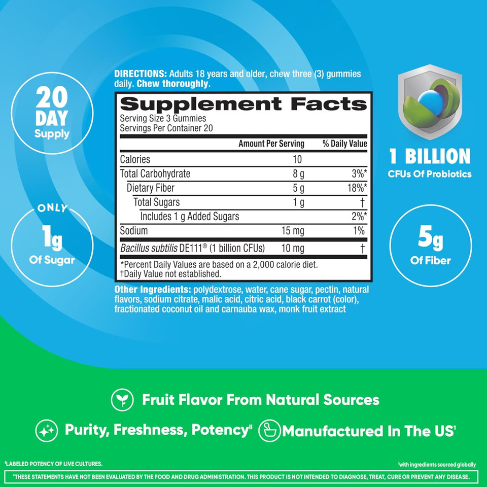 Digestive Advantage Prebiotic Fiber Gummies + Probiotics For Gut Health, 5G Prebiotic Fiber Plus 1 Billion Cfu Probiotic, Supports Digestive Health & Regularity, (60Ct Bottle) Strawberry Flavor