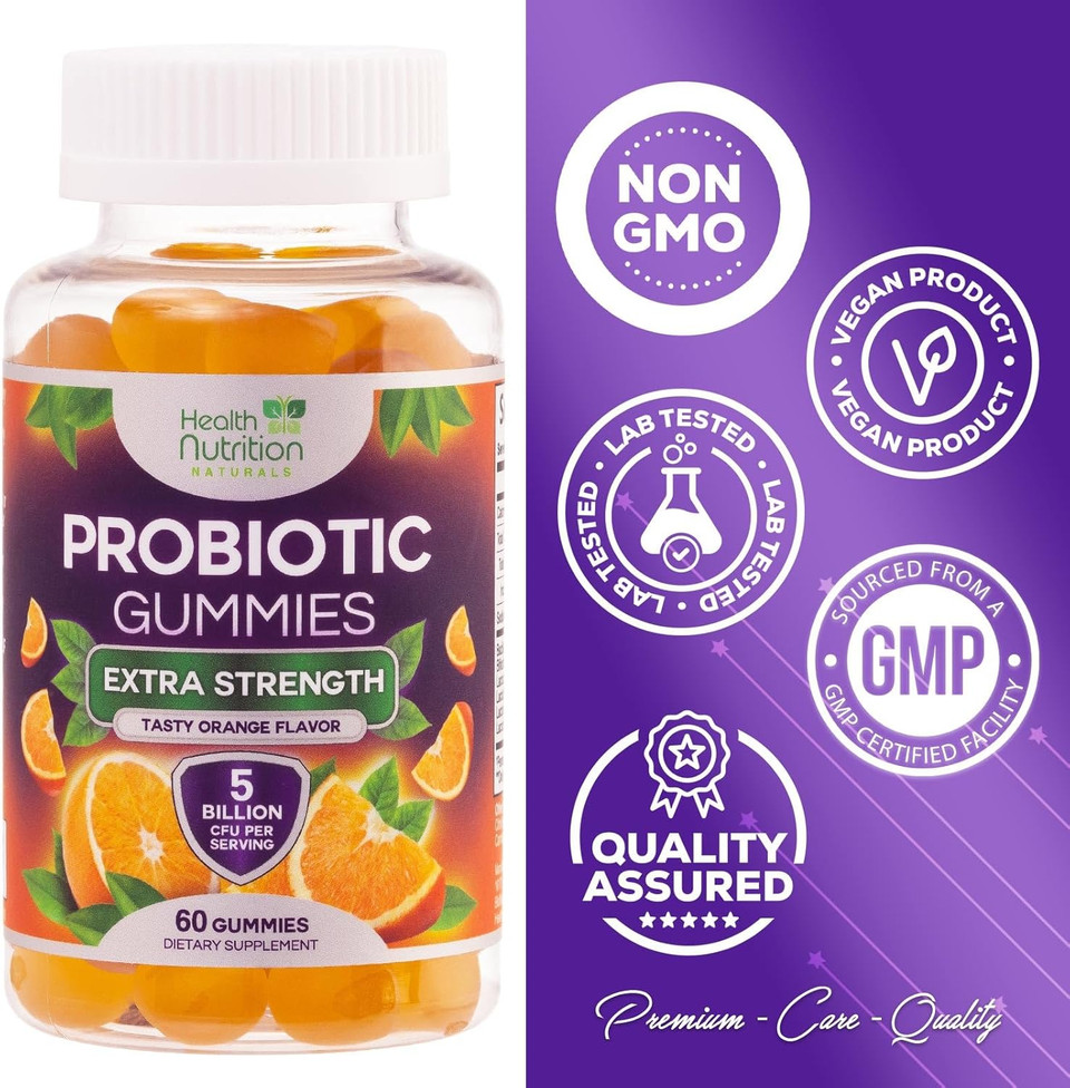 Probiotic Gummies For Women & Men - 5 Billion Cfus Gut Health Support Gummy, Daily Probiotics Supplement For Digestive Health Gummy, Probiotic Strains For Immune Support, Non-Gmo & Vegan - 60 Gummies