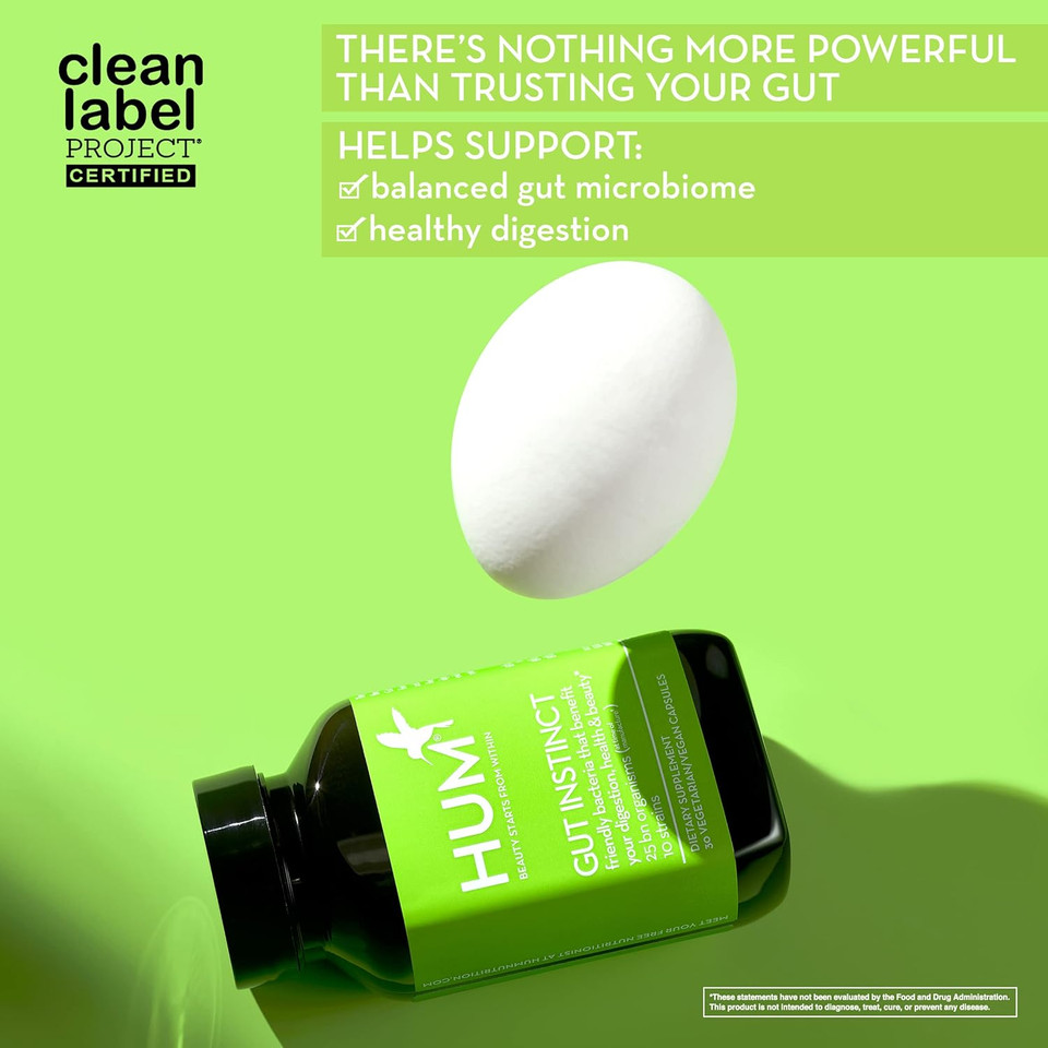 Hum Gut Instinct, Daily Probiotics For Digestive Health For Women And Men - Lactobacillus + Bifidobacterium Strains For Bloating, Immune Support + Healthy Gut Diversity (90-Count)