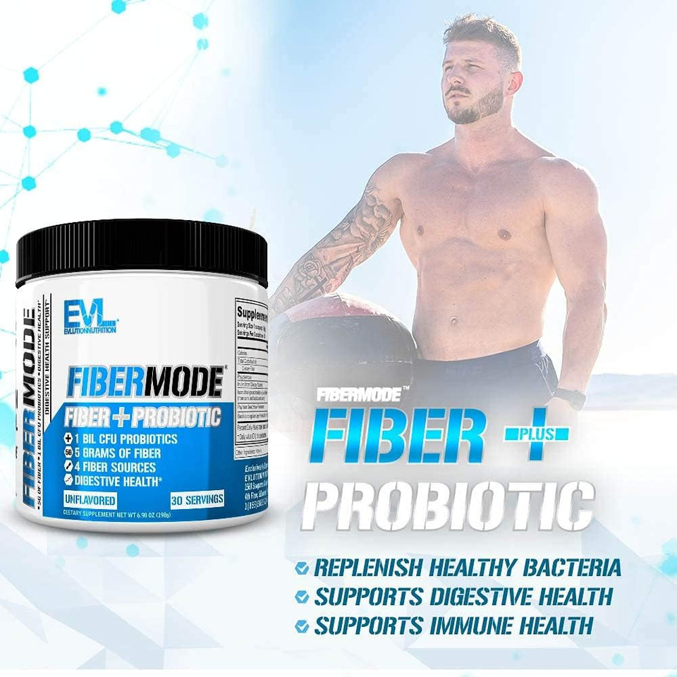 Evlution Nutrition Fibermode - Fiber + Probiotic Powder - Digestive Health & Immune Support - 1Bil Cfu Probiotics + 5G Fiber - Gluten Free & Vegan - Unflavored - Dietary Supplement - 30 Servings