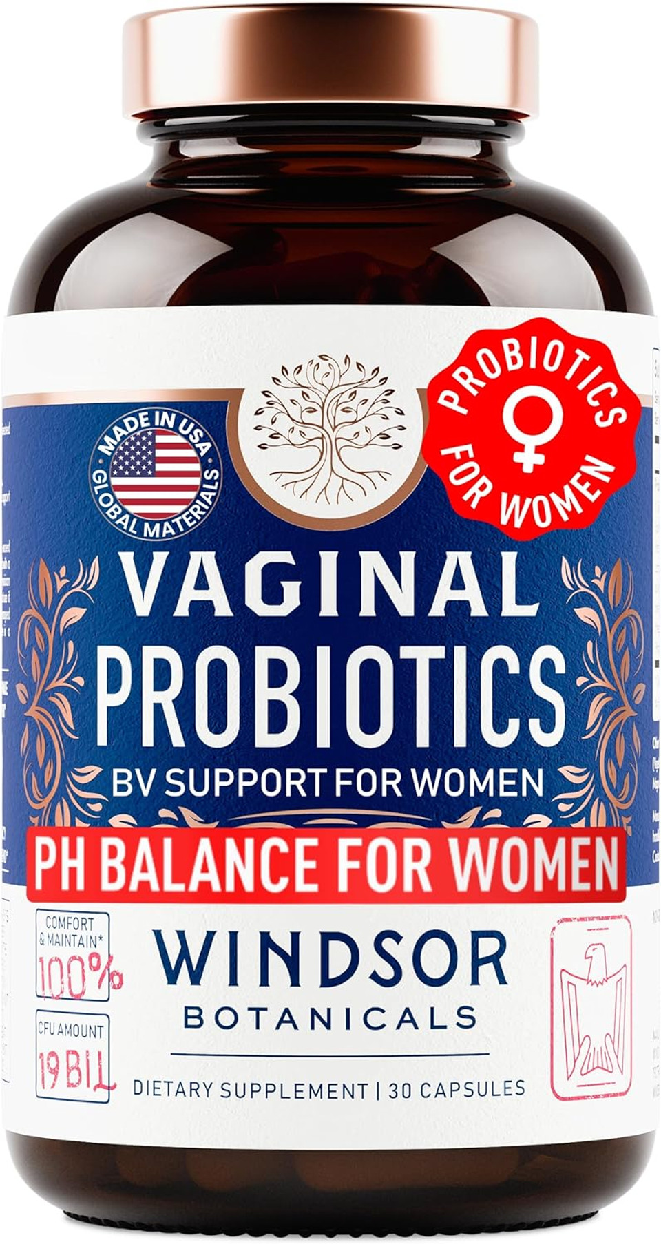 Vaginal Probiotics For Women - 19Bil Cfu, Once Daily Lactobacillus Salivarius Probiotic For Ph Balance, Digestive, Gut Health - Feminine Balance Complex For Women Bv Support Supplements - 30 Capsules
