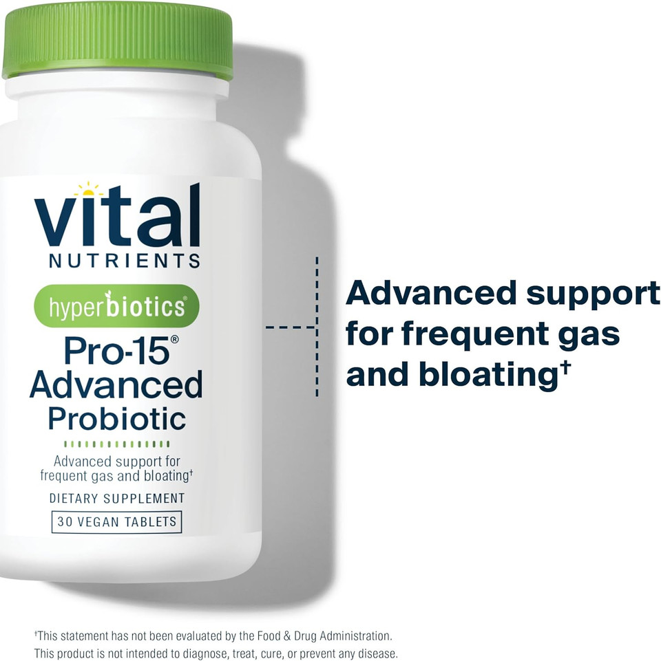Hyperbiotics Vital Nutrients Pro-15 Advanced Probiotics For Women And Men | 15 Strains + Kiwifruit | Clinically Studied Daily Probiotics For Digestive Health, Gas, & Bloating | 60 Vegan Tablets