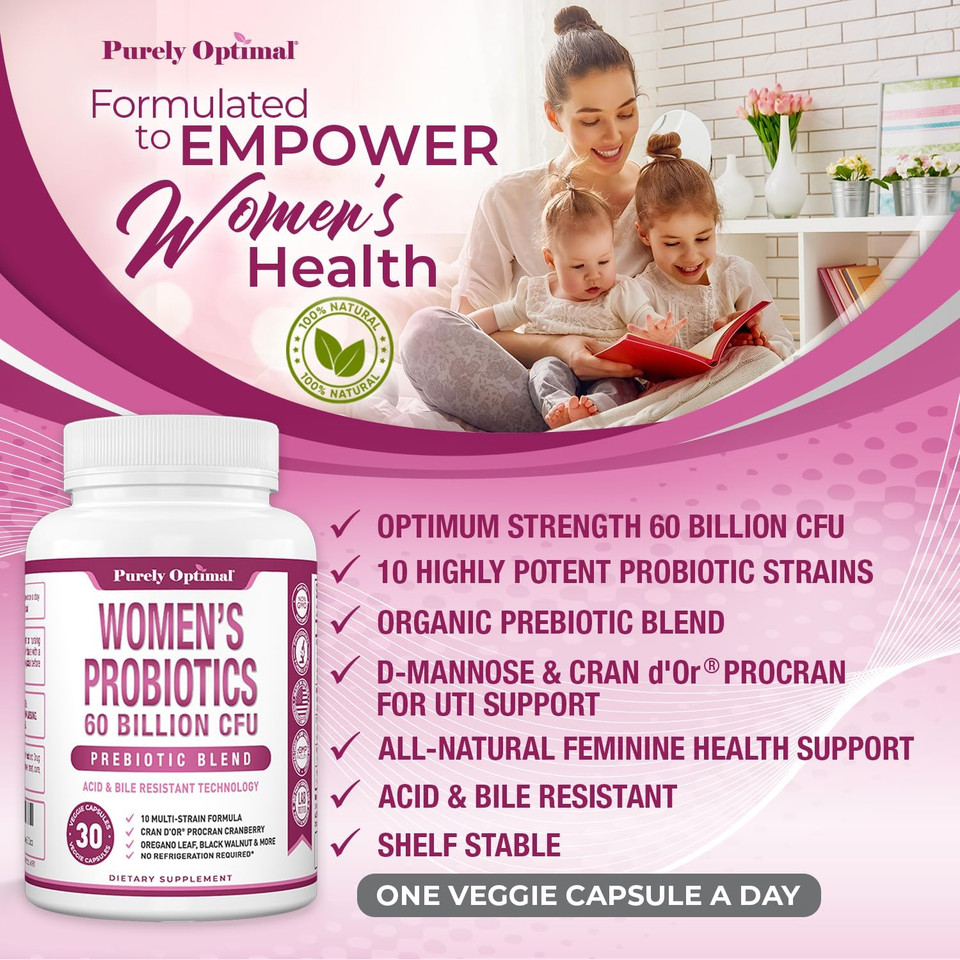Purely Optimal Womens Probiotics 60 Billion Cfu W/Organic Prebiotics & Digestive Enzymes (30 Count)