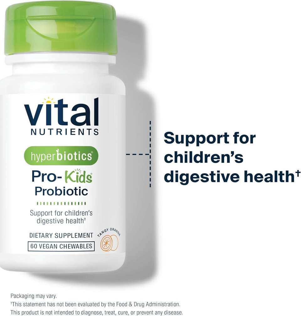 Hyperbiotics Vital Nutrients Pro Kids Probiotic | Allergen-Free Toddler Probiotics For Kids | Targeted Immune, Gut, And Digestive Health | Sugar-Free Orange Flavor | 60 Chewable Tablets
