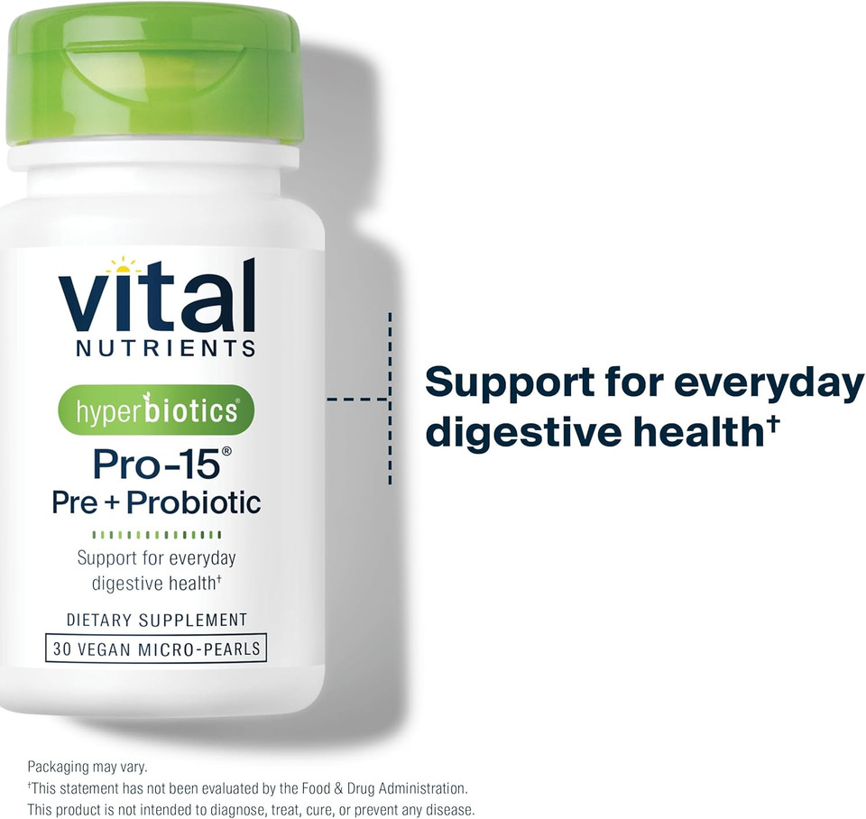 Hyperbiotics Vital Nutrients Pro-15 Prebiotics + Probiotics For Women And Men | 15 Science Backed Strains | Supports Occasional Constipation, Diarrhea, Gas & Bloating | 60 Vegan Time Release Pearls