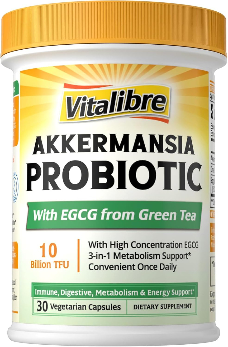 Akkermansia Probiotic 10 Billion Tfu, With Concentrated Egcg From Green Tea Extract, Glp-1 Supplement For Gut Health, Metabolism Support & Sustain Energy Levels, 30 Vegan Capsules, No Gluten