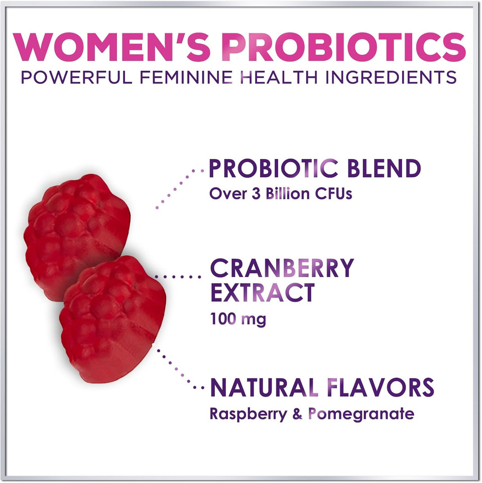 Probiotic Gummies For Women With Cranberry - 6 Premium Strains For Ph Balance, Digestive Health, Vaginal & Immune Support, 3 Billion Cfu, Women'S Probiotic Gummy For Feminine Health - 60 Gummies
