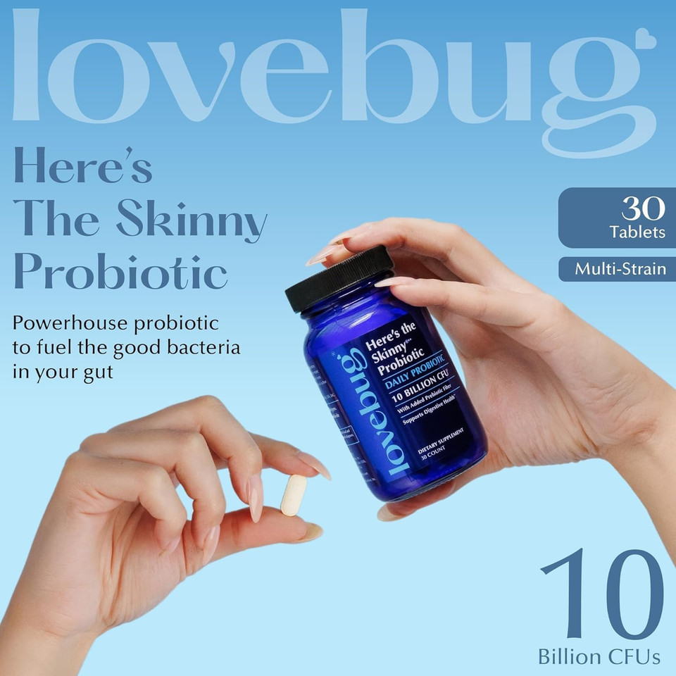 Lovebug Here'S The Skinny | Helps With Constipation, Gas, Bloat & Digestive Upset | Multi-Strain Probiotics 10 Billion Cfu, 60 Count