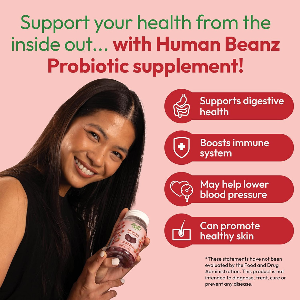 Probiotic Jelly Bean Gummies For Men And Women, Probiotic Supplements For Digestive Health, Nutritional Vegetarian Supplements, 120 Strawberry Blast Jelly Beans, Kosher