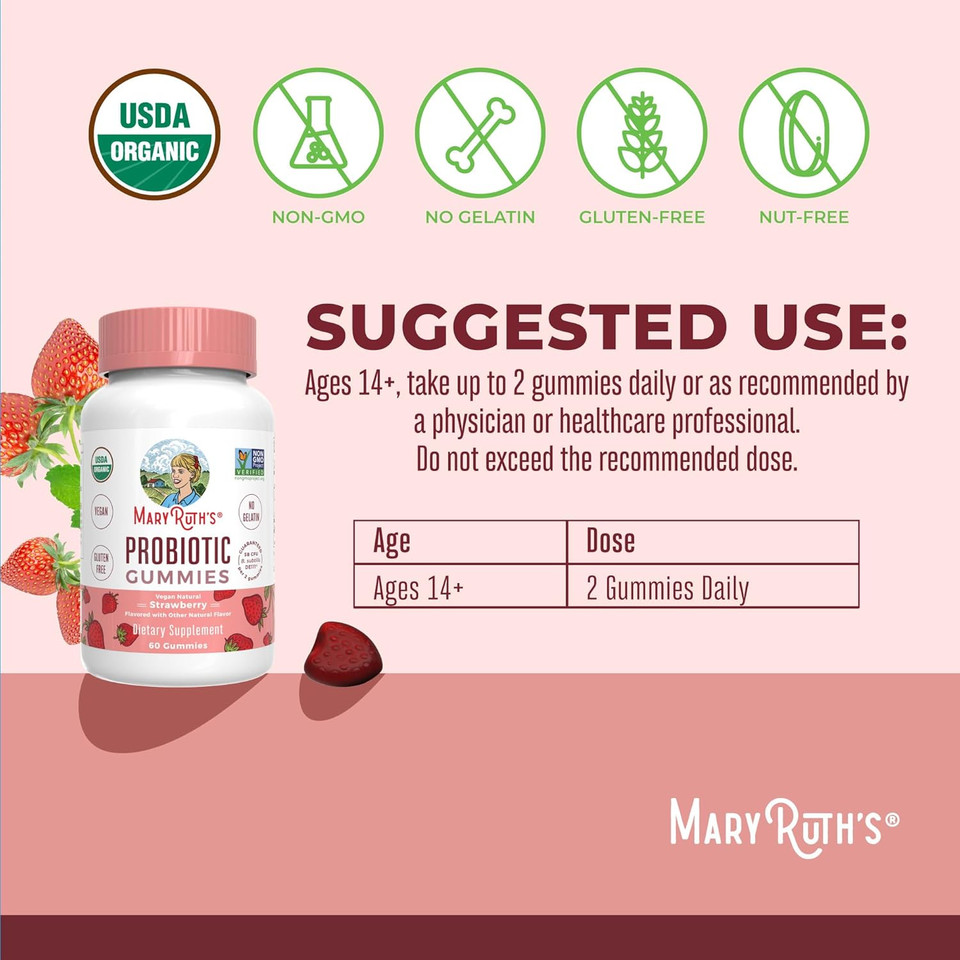 Maryruth Organics Usda Organic Probiotic Gummies |Probiotics Forwomen & Men Digestive Health & Gut Comfort Supplement 5 Billion Cfu | Immune & Digestive Support | Vegan | Non-Gmo | 60 Count Maryruth Organics Usda Organic Probiotic Gummies |Probiotics Forwomen & Men Digestive Health & Gut Comfort Supplement 5 Billion Cfu | Immune & Digestive Support | Vegan | Non-Gmo | 60 Count