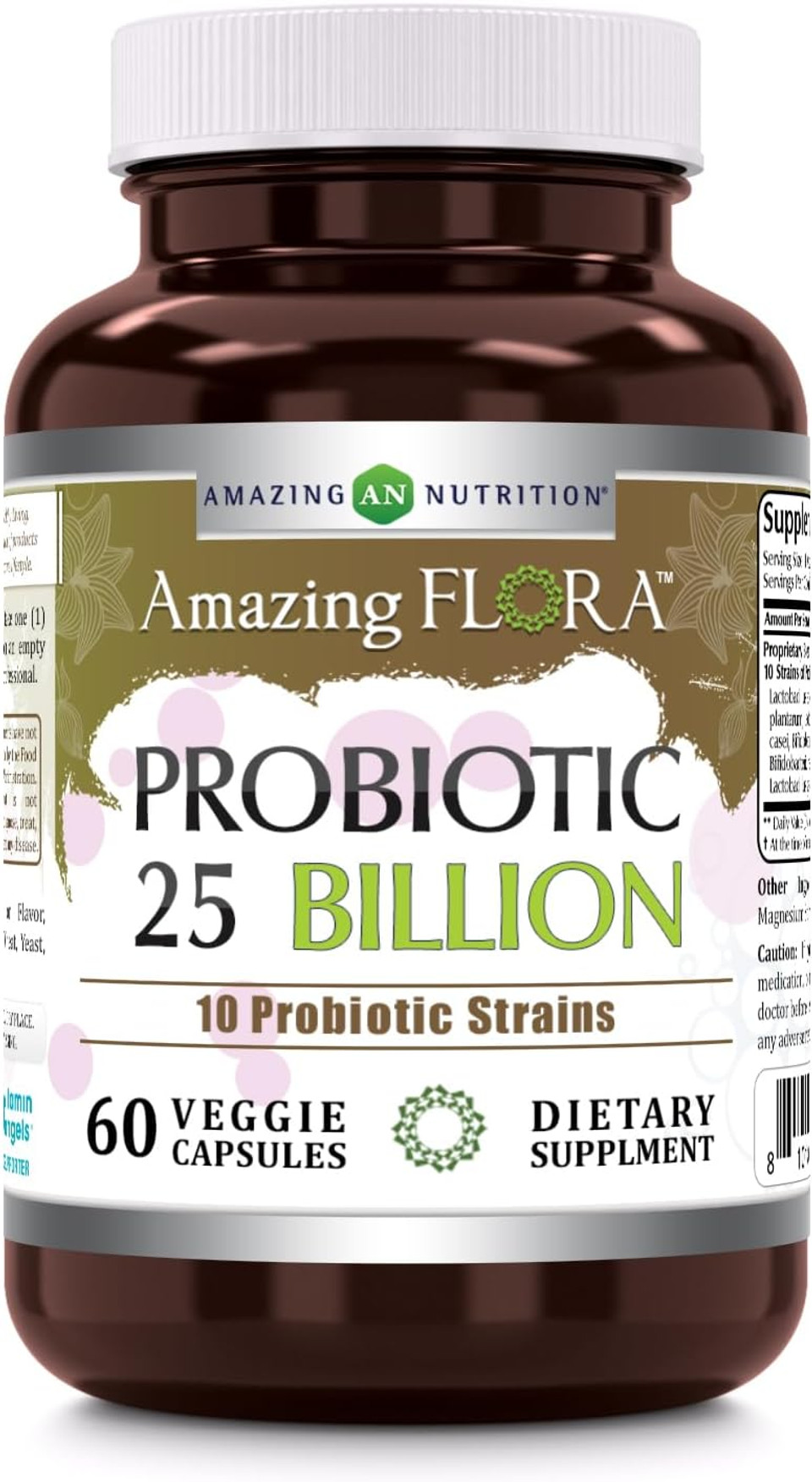 Amazing Flora Probiotic Supplement | 25 Billion-10 Strains | 60 Veggie Capsules | Non-Gmo | Gluten-Free | Made In Usa
