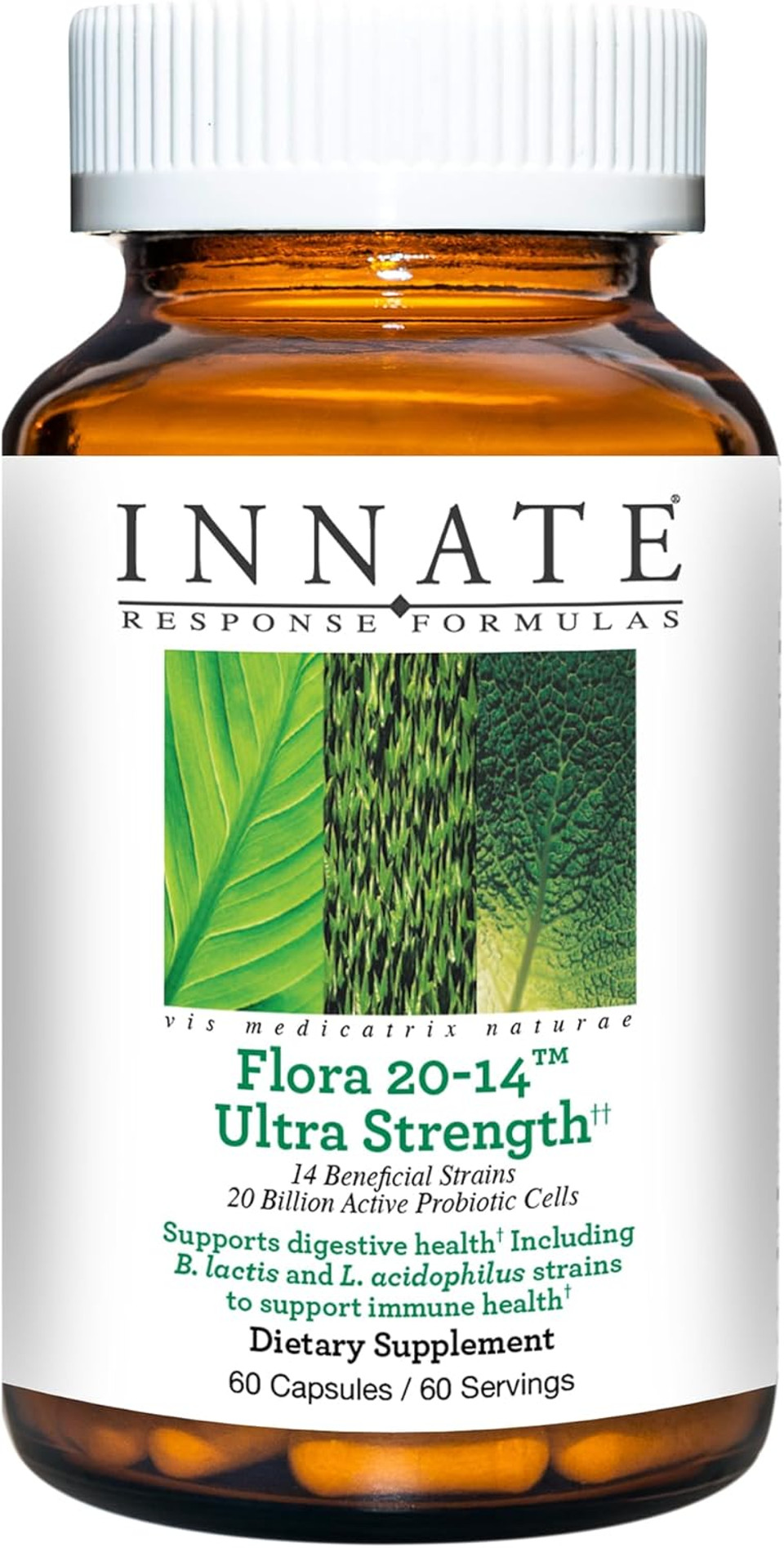 Innate Response Formulas Flora 20-14 Ultra Strength - Probiotic Supplement With 20 Billion Cfu - 14 Probiotic Strains - Vegetarian And Non-Gmo - Made Without 9 Food Allergens - 60 Caps?Ules