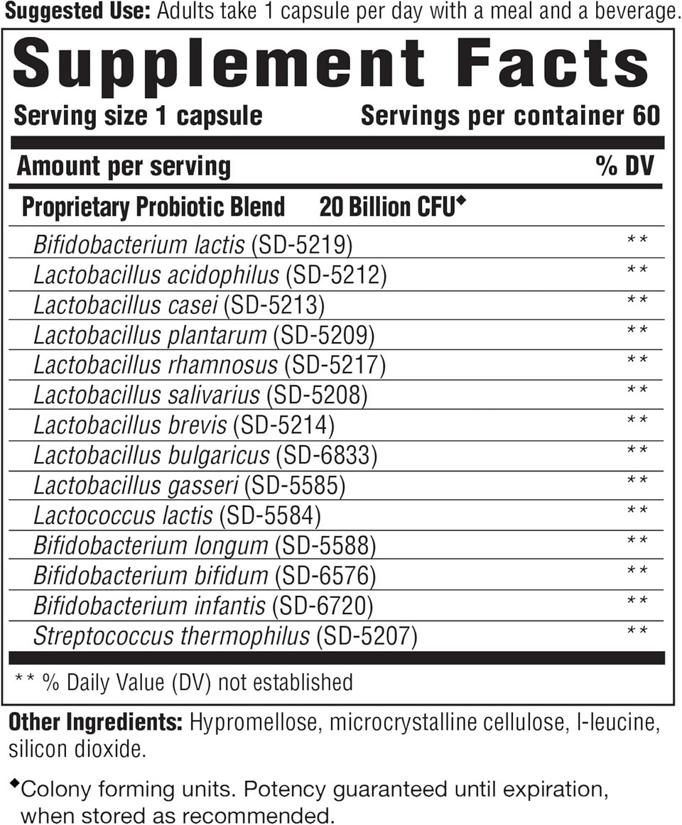 Innate Response Formulas Flora 20-14 Ultra Strength - Probiotic Supplement With 20 Billion Cfu - 14 Probiotic Strains - Vegetarian And Non-Gmo - Made Without 9 Food Allergens - 60 Caps?Ules