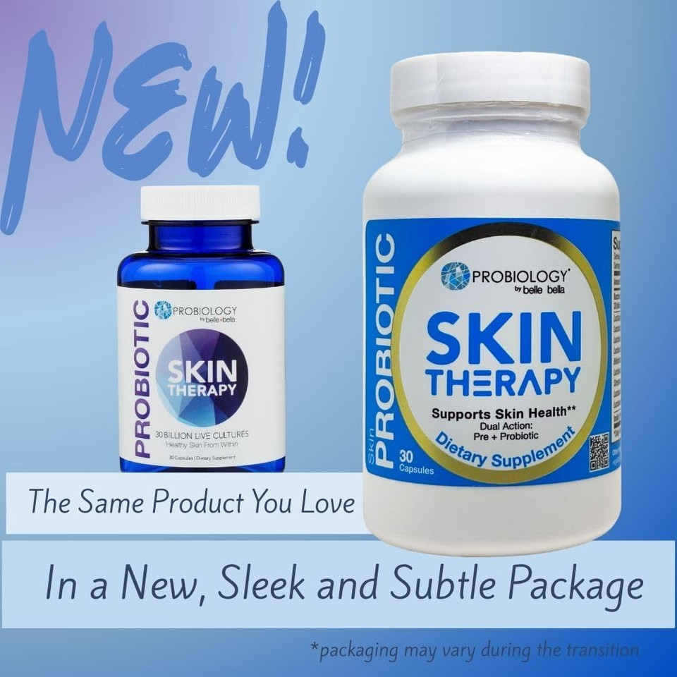 Belle+Bella Probiotic Skin Therapy - Dual Action Probiotic & Prebiotic Supplement For Healthy, Glowing Skin From Within - Non-Gmo, Vegan & Gluten Free - 30 Caps