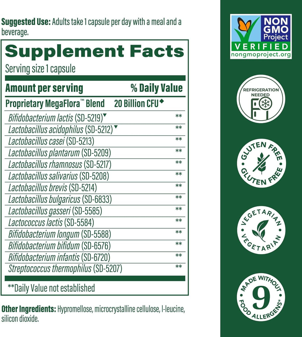 Megafood Megaflora Probiotic - Probiotics For Women Digestive Health - Immune Support Supplement - 20 Billion Cfu - 14 Strains - Non-Gmo - Vegetarian - 30 Mini Capsules (30 Servings)