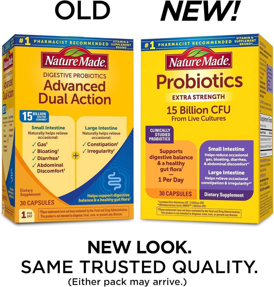 Nature Made Probiotics For Digestive Health Extra Strength 15 Billion Cfu From Live Cultures, Probiotics For Women And Men, 30 Probiotic Capsules, 30 Day Supply