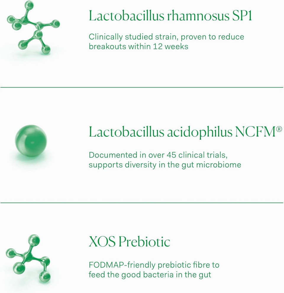 The Nue Co. Barrier Clear Probiotic, Gut-Skin Axis Acne Formula, For All Skin Types, 30 Capsules