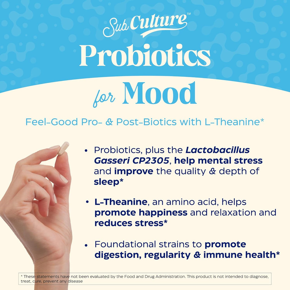 Enzymedica Subculture Probiotics For Mood, Stress, & Sleep, 50 Billion Cfu, Promotes Relaxation, Immune + Digestive Health & Regularity, 30 Count