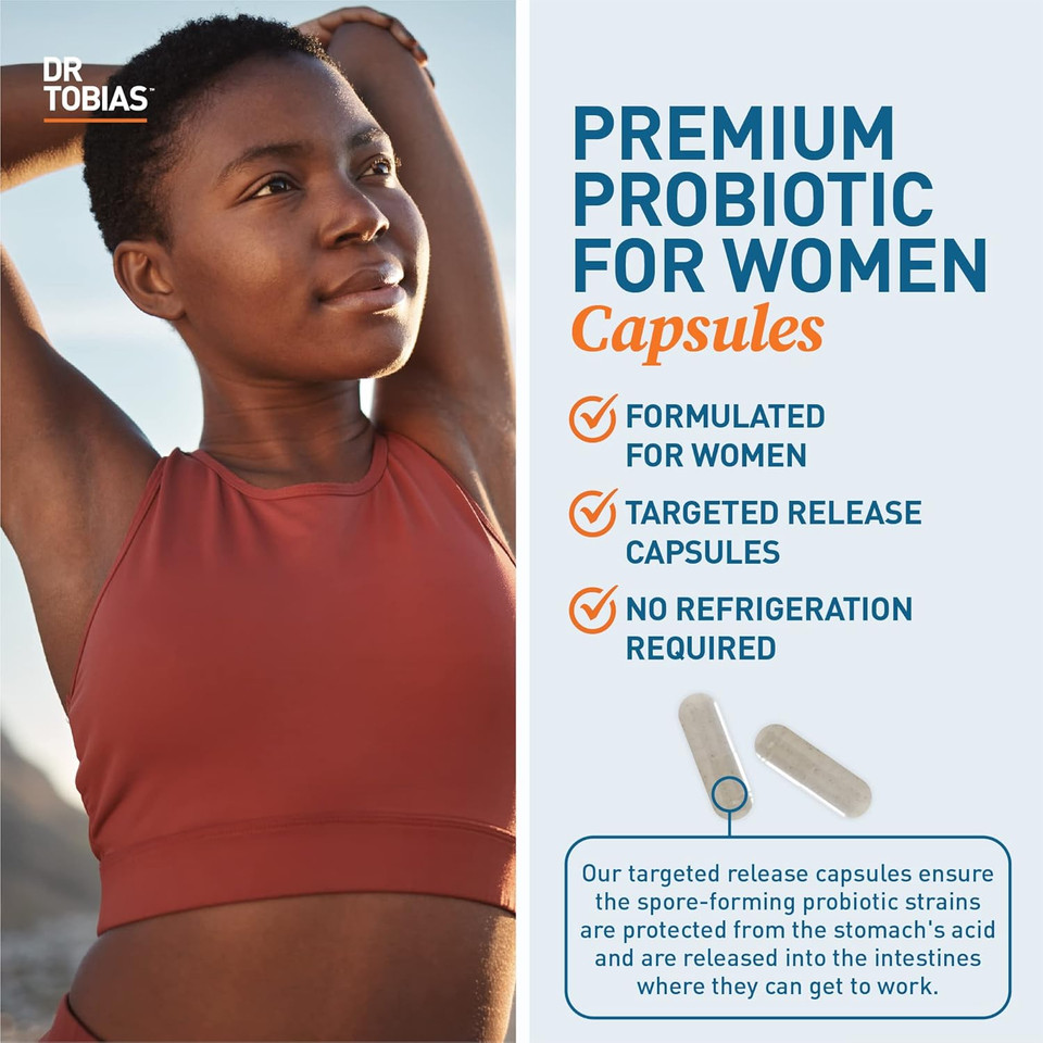 Dr. Tobias Probiotics For Women, 5 Billion Cfus Plus Prebiotics & Cranberry Extract For Urinary Tract Health For Women, Supports Digestive & Immune Health, 60 Capsules, 30 Servings