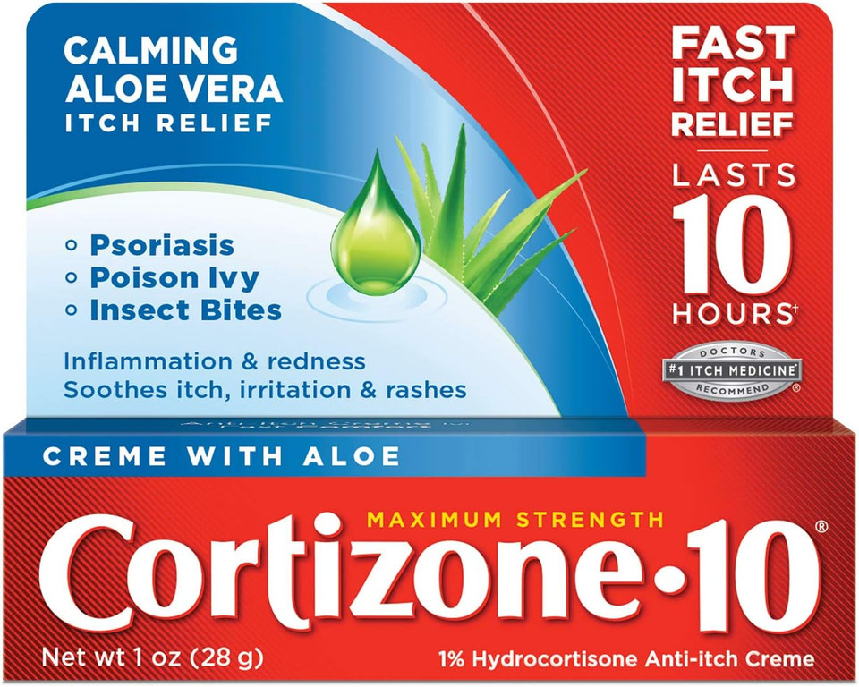 Cortizone-10 Maximum Strength Soothing Aloe Itch Relief Cream, 1% Hydrocortisone, Fast-Acting, Anti-Itch Cream For Bug Bites, Rash, Eczema, Psoriasis, Poison Ivy, Oak, Sumac & More, 1 Oz