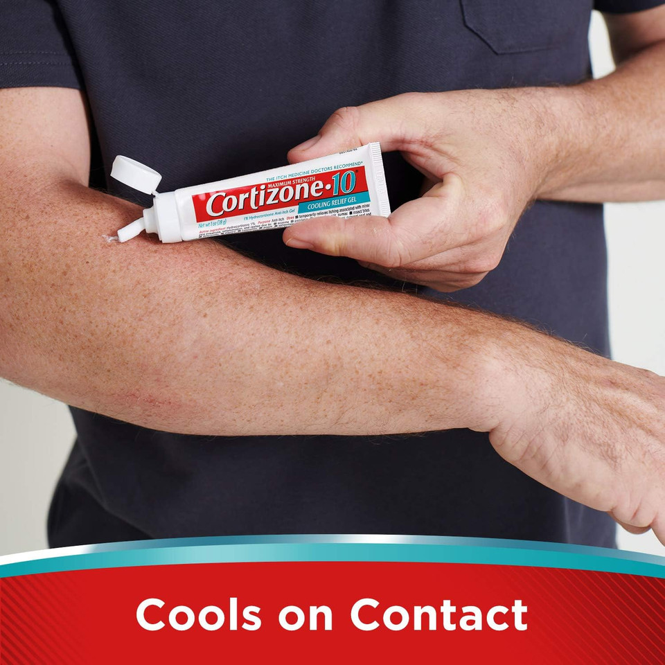 Cortizone 10 Maximum Strength Cooling Relief Gel 1 Oz., 1% Hydrocortisone Anti-Itch Gel, Cools On Contact Cortizone 10 Maximum Strength Cooling Relief Gel 1 Oz., 1% Hydrocortisone Anti-Itch Gel, Cools On Contact