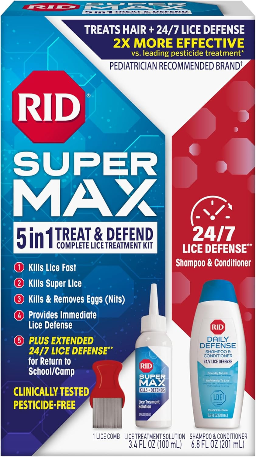 Rid Super Max Advanced Shampoo Lice Removal Treatment, 3.4 Fl Oz, Includes Nit Removal Comb
