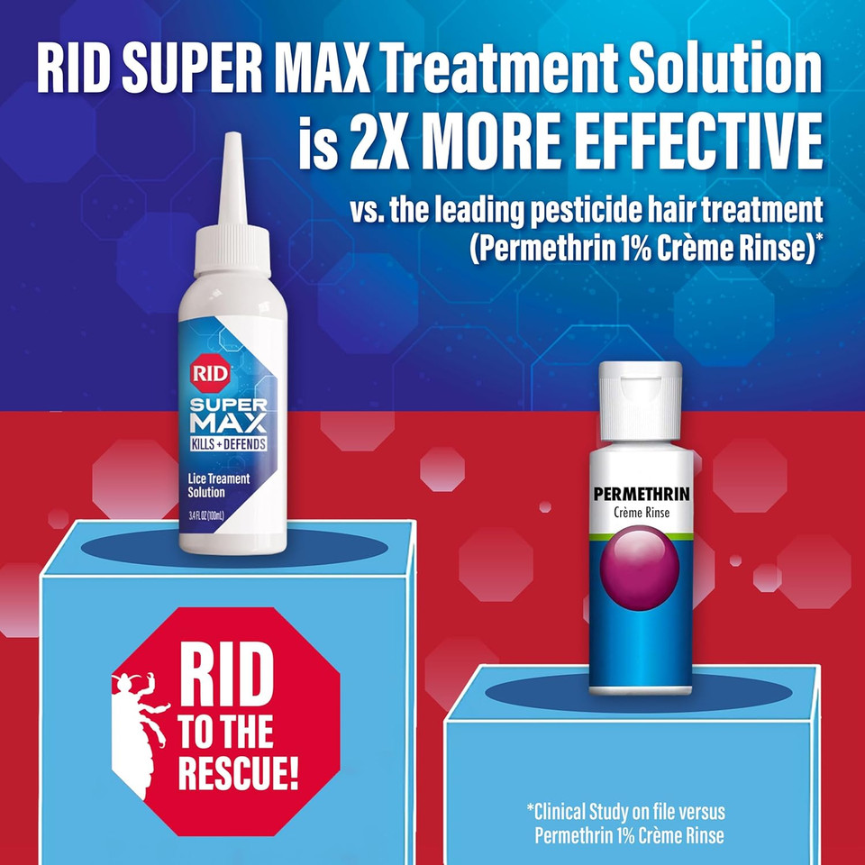 Rid Super Max Advanced Shampoo Lice Removal Treatment, 3.4 Fl Oz, Includes Nit Removal Comb
