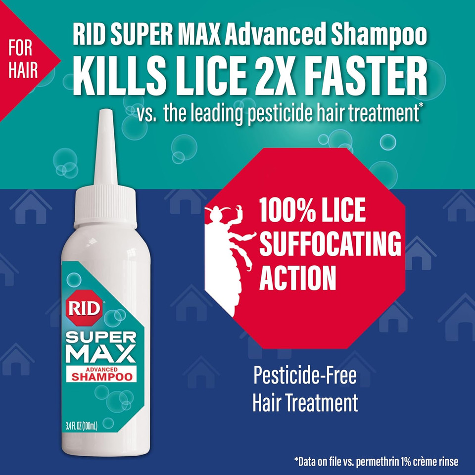 Rid Super Max 5-In-1: Hair & Home Complete Lice Treatment Kit, Kills Super Lice & Eggs In Hair & Home, 3.4 Fl Oz Lice Shampoo + Nit Removal Comb + Home Lice Spray Rid Super Max 5-In-1: Hair & Home Complete Lice Treatment Kit, Kills Super Lice & Eggs In Hair & Home, 3.4 Fl Oz Lice Shampoo + Nit Removal Comb + Home Lice Spray